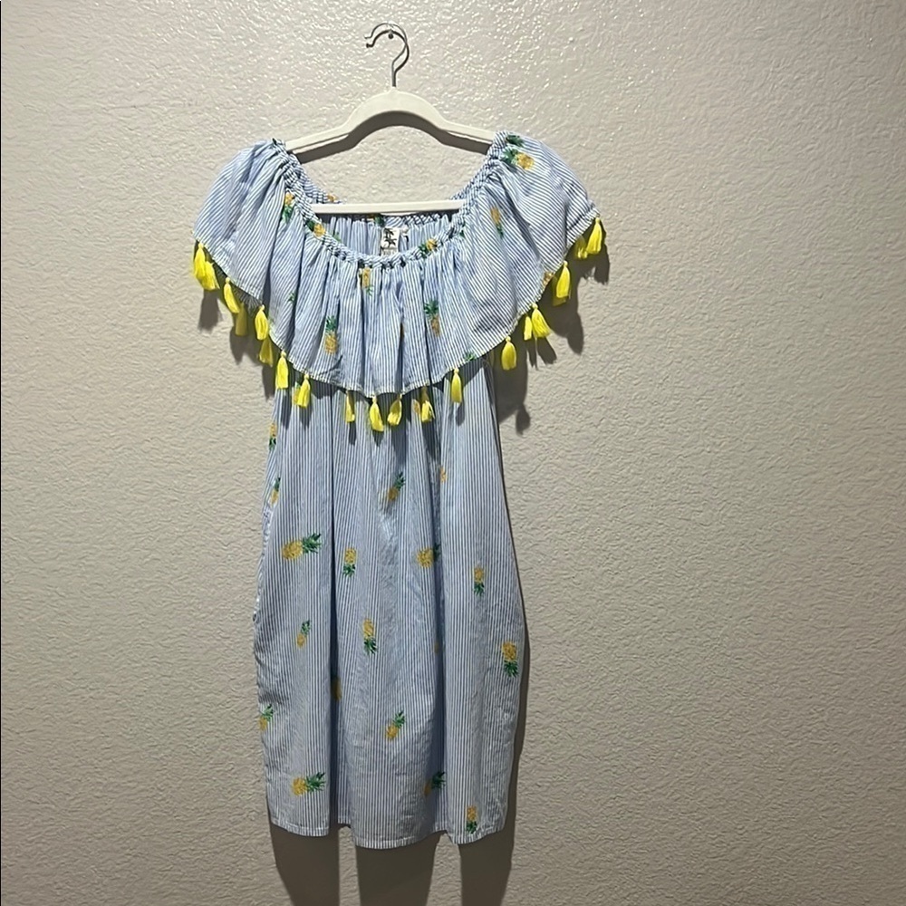Violet Sky Women's Pineapple Print Cover Up Blue White Striped Size Medium
